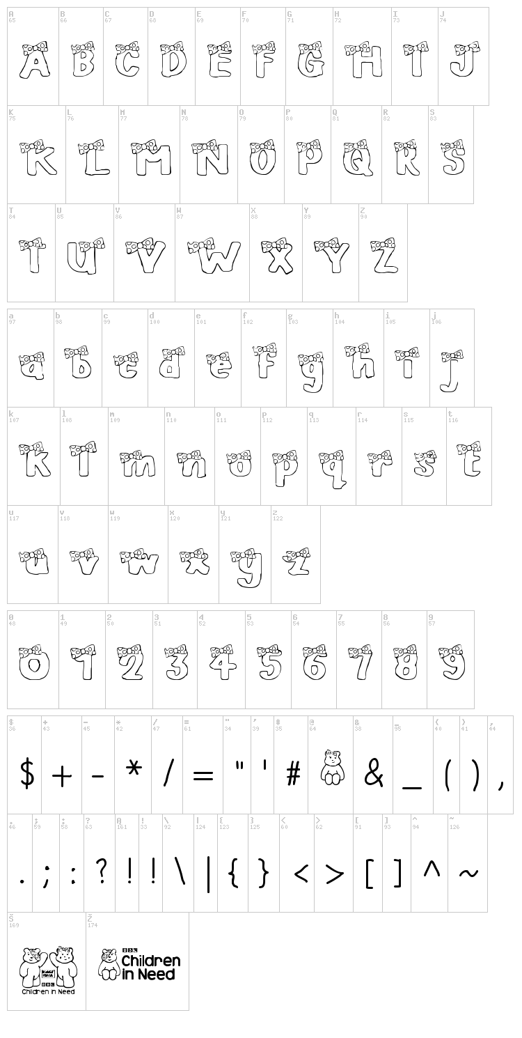 Blush Bear font map
